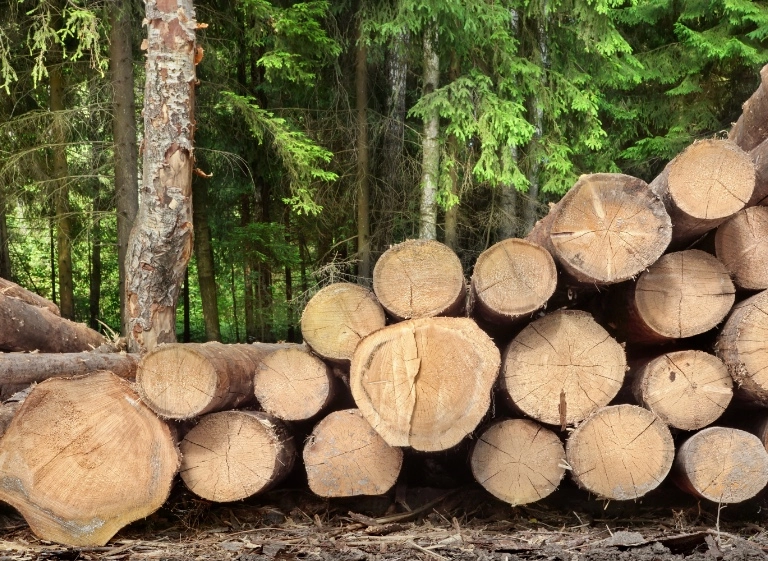 drewno po wycince w lesie